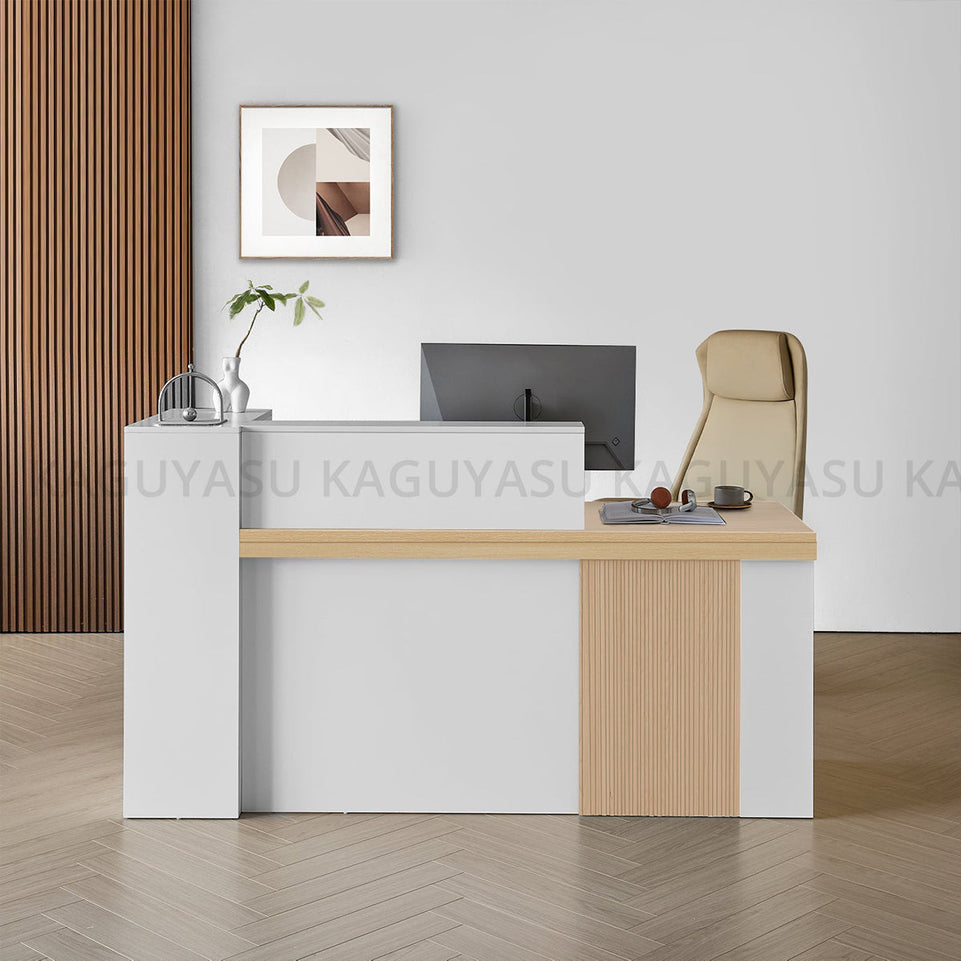 (In Stock) Sleek Reception Desk with LED Strip Lockable Drawers and Cable Grommets JDT-2217