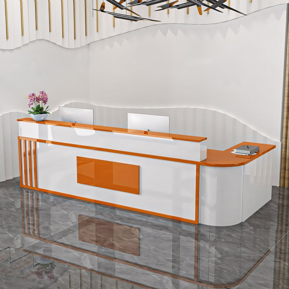 (In Stock) Marble-Effect Lacquered Corner Checkout Reception Desk JDT-1069