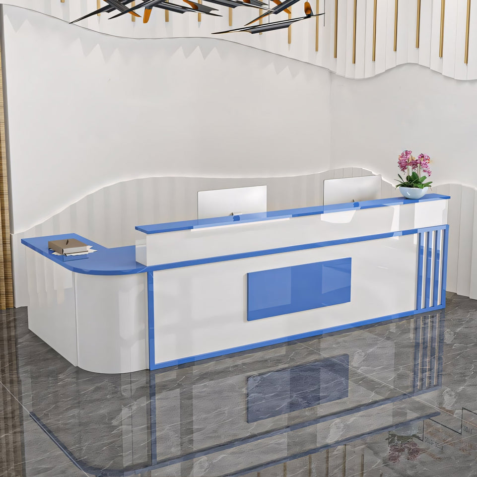 (In Stock) Marble-Effect Lacquered Corner Checkout Reception Desk JDT-1069