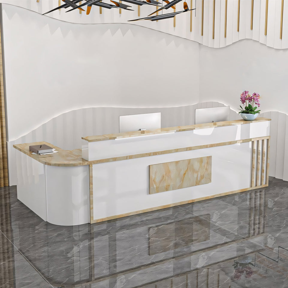 Marble-Effect Lacquered Corner Checkout Reception Desk JDT-1069