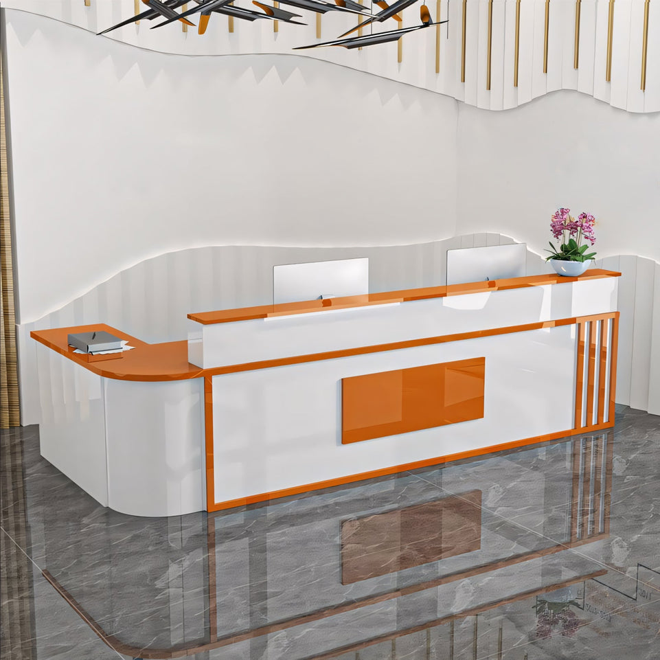 (In Stock) Marble-Effect Lacquered Corner Checkout Reception Desk JDT-1069