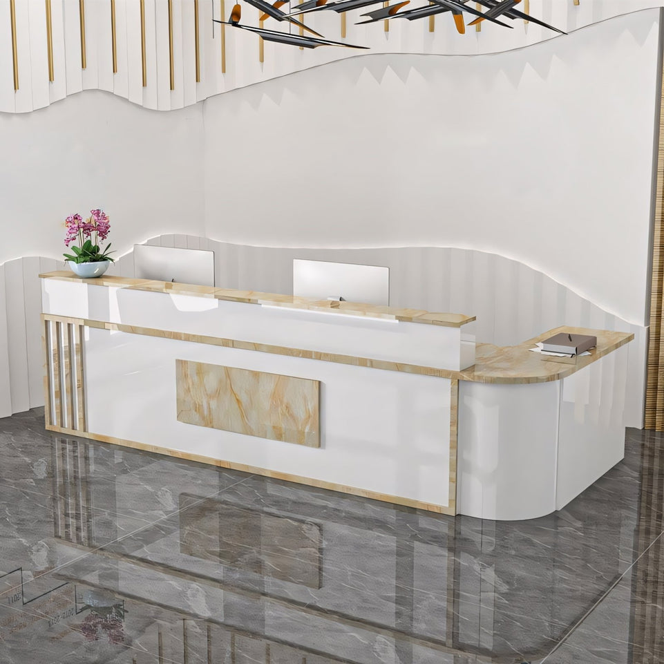 (In Stock) Marble-Effect Lacquered Corner Checkout Reception Desk JDT-1069